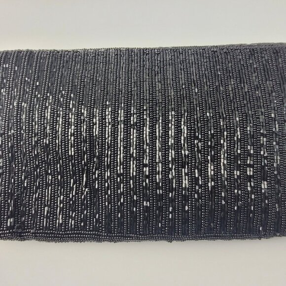 Vintage Delill Black Glass Bead Evening Bag Dress Purse Hand Beaded Snail Chain - Picture 8 of 11